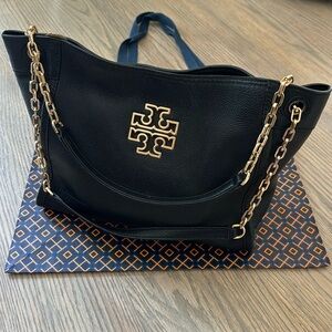 Tory Burch black leather w gold accents multi length strap in euc!